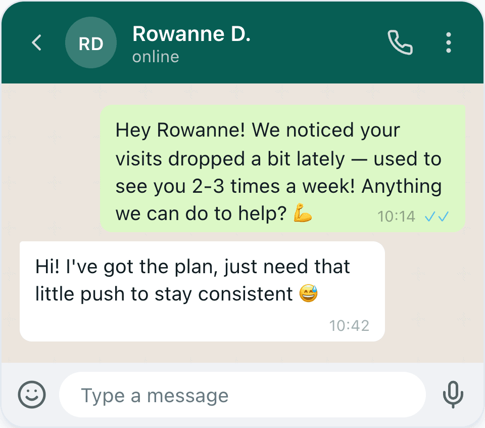 WhatsApp conversation with Rowanne D.